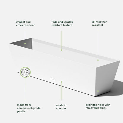 Veradek Pure Series Window Box Planter - Long Rectangular Planter for Indoor or Outdoor Windowsill/Balcony | Durable All-Weather Use with Drainage Holes | Modern Decor for Herbs, Small Plants, Flowers