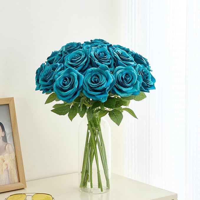 15pcs Fake Roses Artificial Silk Flowers Faux Rose Flower Long Stems Bouquet for Arrangement Wedding Centerpiece Party Home Kitchen Decor