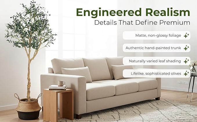 Artificial Olive Tree - 6ft Realistic Artificial Plants Indoor Decor - Elegant Faux Olive Tree for Living Room, Bedroom, Bathroom, Office - Tall Fake Potted Plants with Moss Base for Chic Home Décor