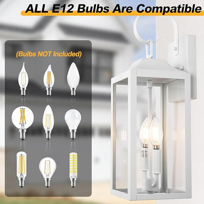 19" White Outdoor Wall Lantern 2-Light, Large Modern Wall Sconce Light Fixture, Industrial Porch Light with Glass, Waterproof Farmhouse Exterior Lamp