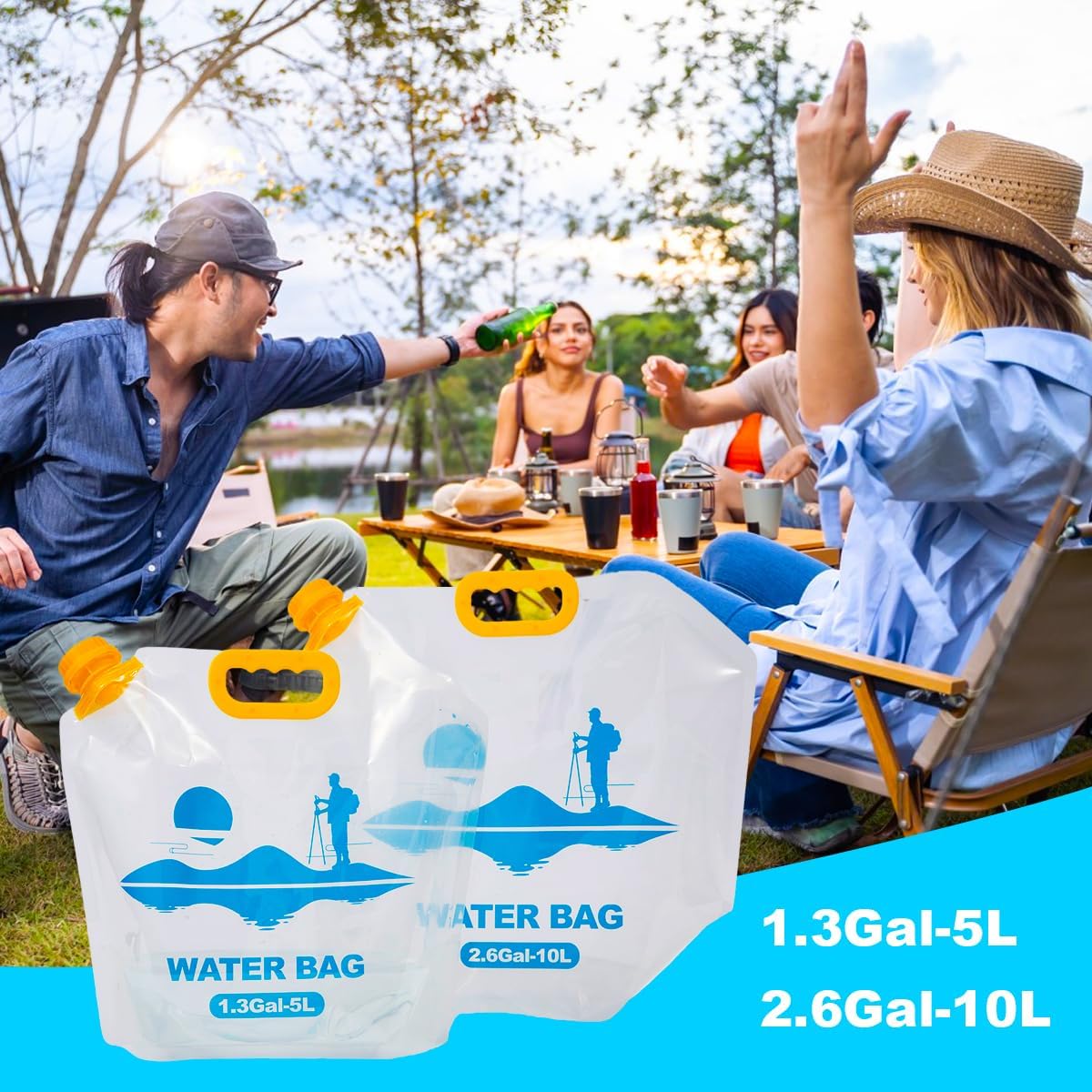 Collapsible Emergency Water Container Bag,WaterStorageCube,Flat Folding,BPA Free Food Grade,Clear Plastic Storage Jug for Camping Hiking Backpack,No-Leak Freezable,Water Bottle 1.3 Gallon/4pcs