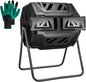 Hourleey Compost Bin Outdoor, 43 Gallon Dual Chamber Tumbling Composting Bin with Sliding Doors, Tumbler Rotating Batch Composter Bin for Garden Kitchen Yard