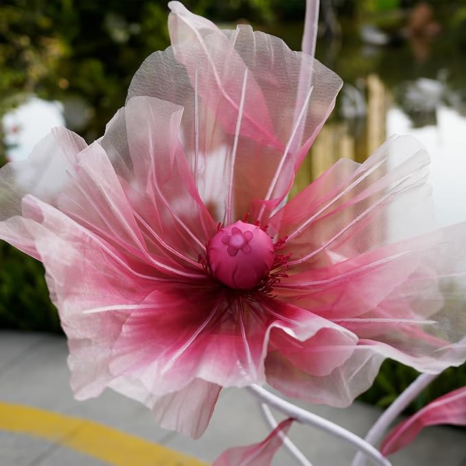 Giant Flowers for Decoration,66.9" Tall Floor Standing Life Size Silk Flower Decor - 3 Large Artificial Flowers with Stand for Wedding Reception, Party Banquet Background, Home Decor