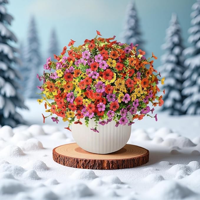 Artificial Flowers for Outdoors - UV Resistant & Fade-Resistant Fake Flowers, 24 Bundles Waterproof Faux Flowers for Garden, Yard, Patio, Wedding & Home Decor 24 Mixed Bundles