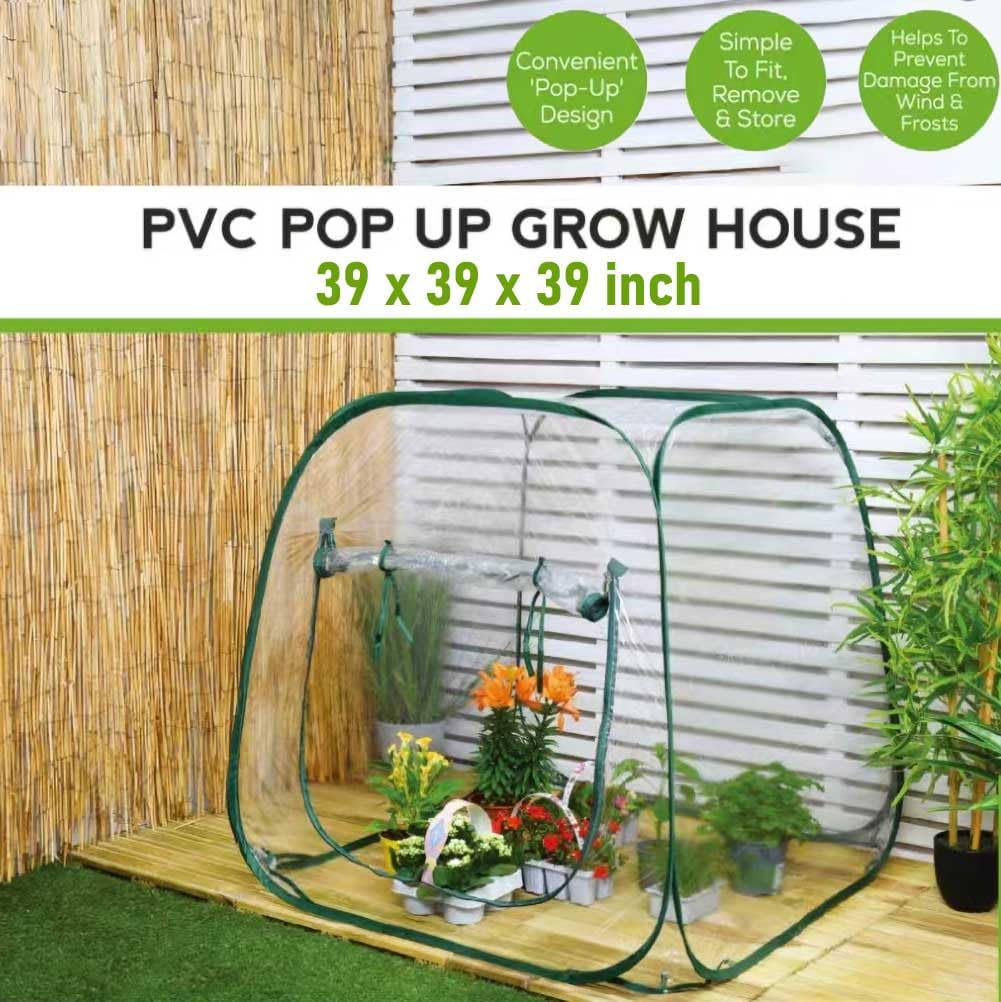 Plant Mini Greenhouse Pop Up Greenhouse Covers, Transparent Freeze Protection PVC Tent with Roll-up Zipper Entry Doors for Indoor and Outdoor Gardens Protecting Plant from Cold Frost (PVC, 39x39x39in)