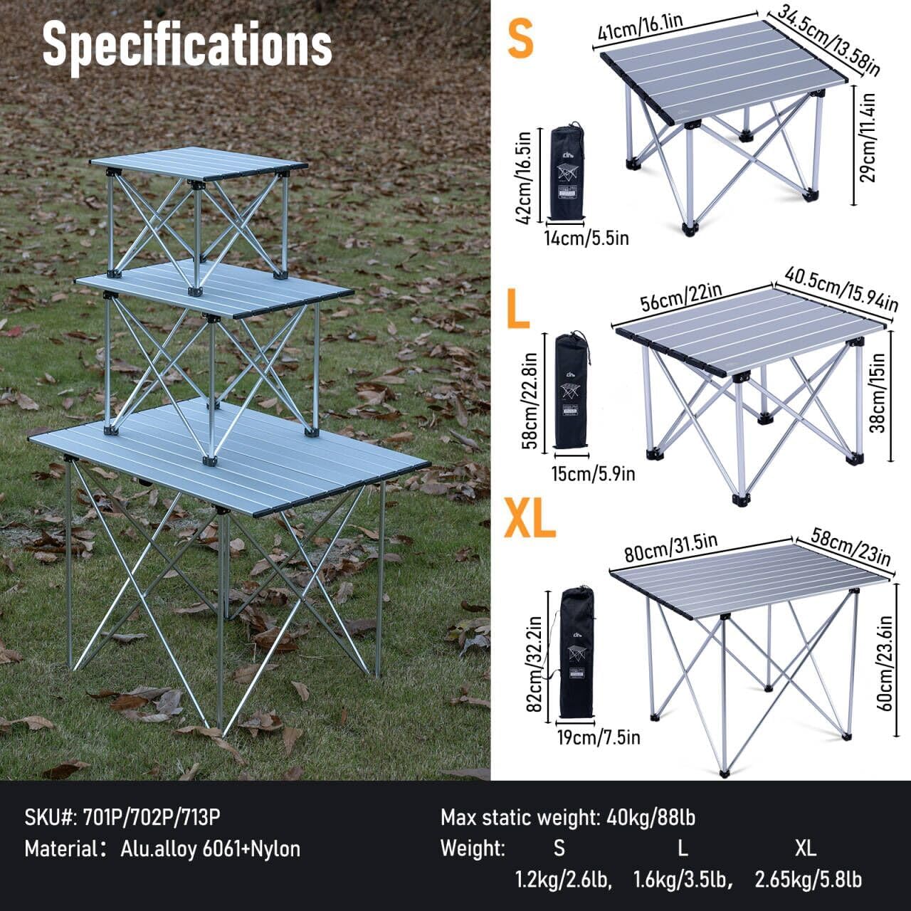 iClimb Ultralight Compact Camping Folding Table with Carry Bag (Reinforced Silver - S)