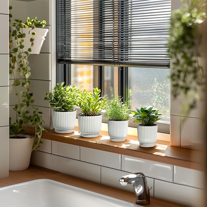 T4U 4.5 Inch Plant Pots Self Watering, 6 Pack African Violet Pots, Small Plant Pots for Plants, Small Indoor Plant Pot, Self Watering Planter for African Violet, Succulents (6 Pack 4.5" Pots, White)