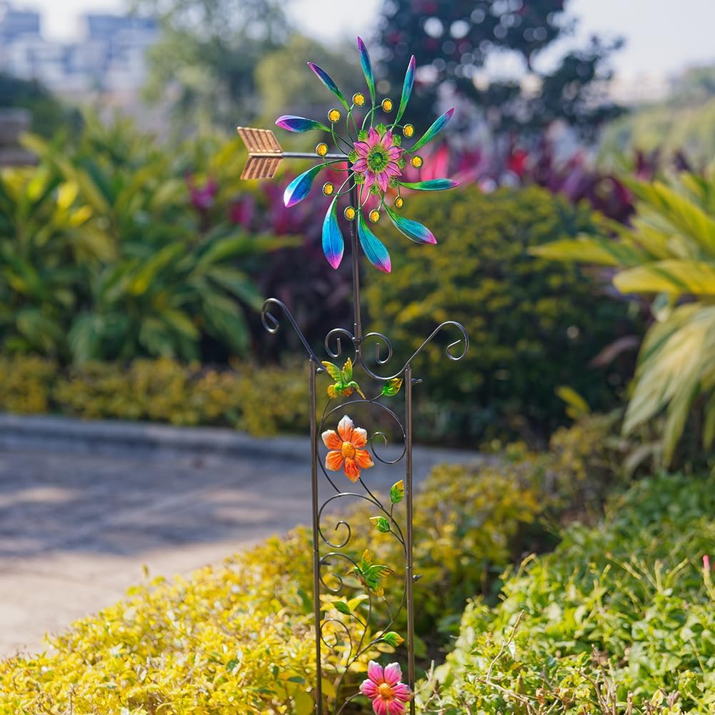DREAMYSOUL Wind Spinner Outdoor, Wind Sculpture & Weathervane with Decorative Trellis for Climbing Plants, Kinetic Wind Spinners for Yard and Garden