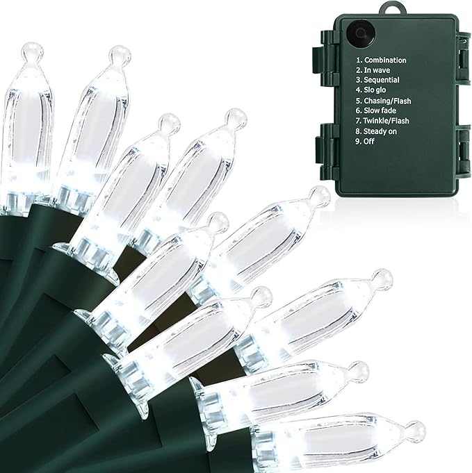 Battery Operated Christmas Lights, 33ft 100 LED Mini String Light with 8 Modes Auto-Timer, Waterproof Tree Lights for Outdoor Indoor Xmas Holiday Wreath Garden Decor, Cool White