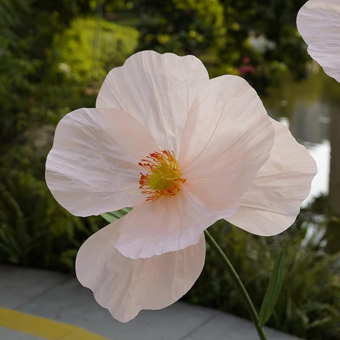 Large Paper Artificial Flowers,Giant Flowers for Decoration,Huge Handcrafted Poppy Fake Flowers with Stand for Home Decor Bridal Shower Party Outdoors Yard Event Backdrop Decor (Champagne)