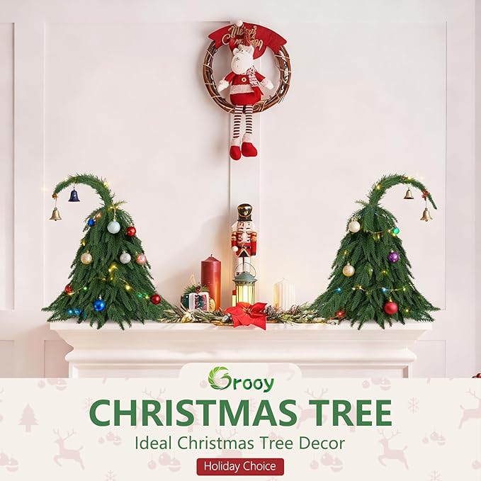 Tabletop Norfolk Pine Christmas Tree, 2FT Green Mini Artificial Christmas Topiary Tree with Norfolk Branch, Small Xmas Tree for Christmas Gnome Holiday Indoor Decoration