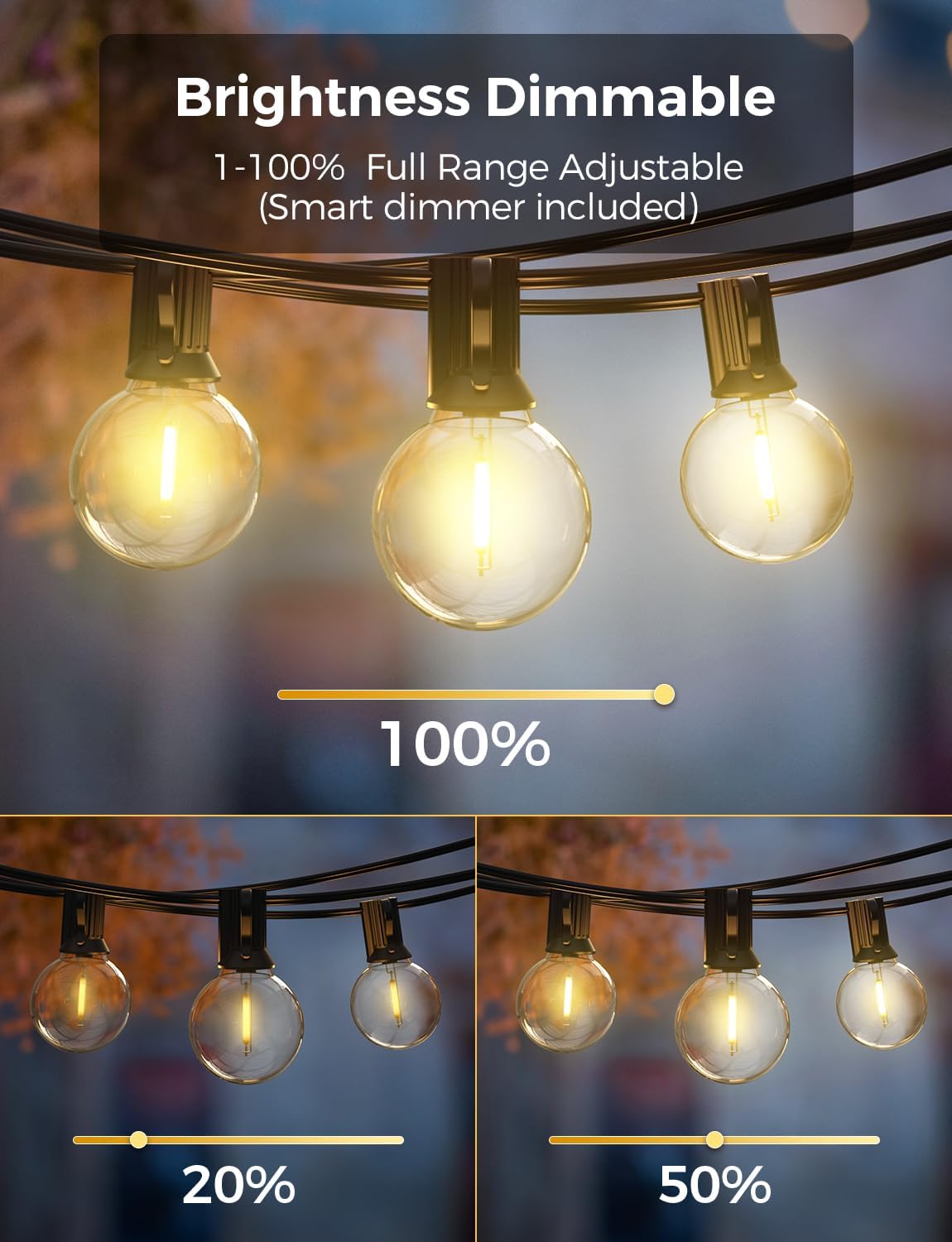 XMCOSY+ Smart Outdoor String Lights, 150Ft G40 Globe Patio Lights with 75 LED Bulbs, WiFi & APP Control, Work with Alexa, Extendable Waterproof Dimmable LED String Lights for Outside, Porch, Cafe