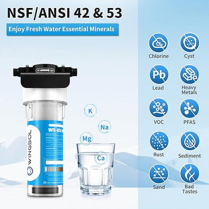 WINGSOL Under Sink Alkaline Water Filter, Improves pH and Taste, 5-in-1 Function Reduces Heavy Meatal, Chlorine, PFAS, PFOA/PFOS, Odor, Sediment, NSF/ANSI 53&42 Certified Water Filter System