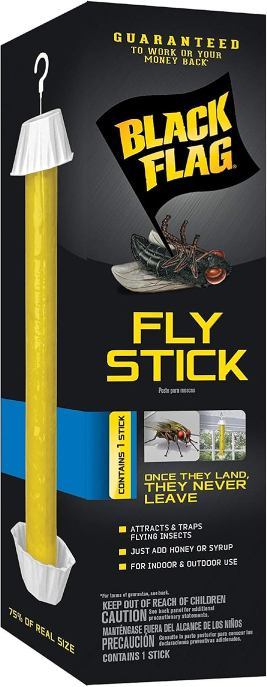 Black Flag Fly Stick, Trap Houseflies and Flying Insects, Pack of 6