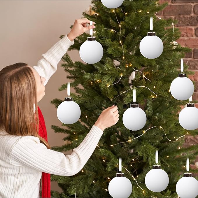 12 Pcs Velvet Christmas Balls Bulk Shatterproof Plastic Christmas Tree Decorations for Decorative Hanging Baubles (12, White, 2.36Inch)