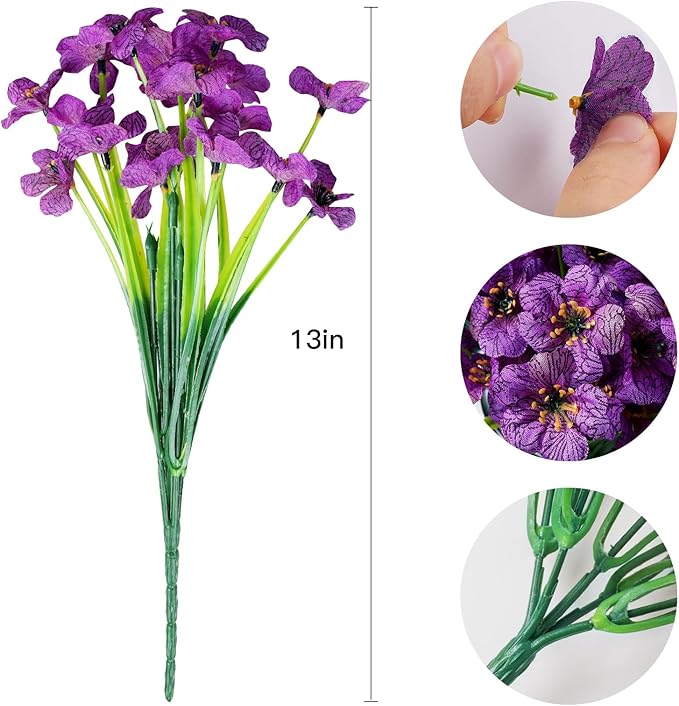 AmyHomie 20 Bundles Artificial Flowers for Outdoor Outside Spring Summer Decoration UV Resistant Faux Flowers No Fade Fake Plastic Plants Garden Porch Window Box Decorating (Purple)