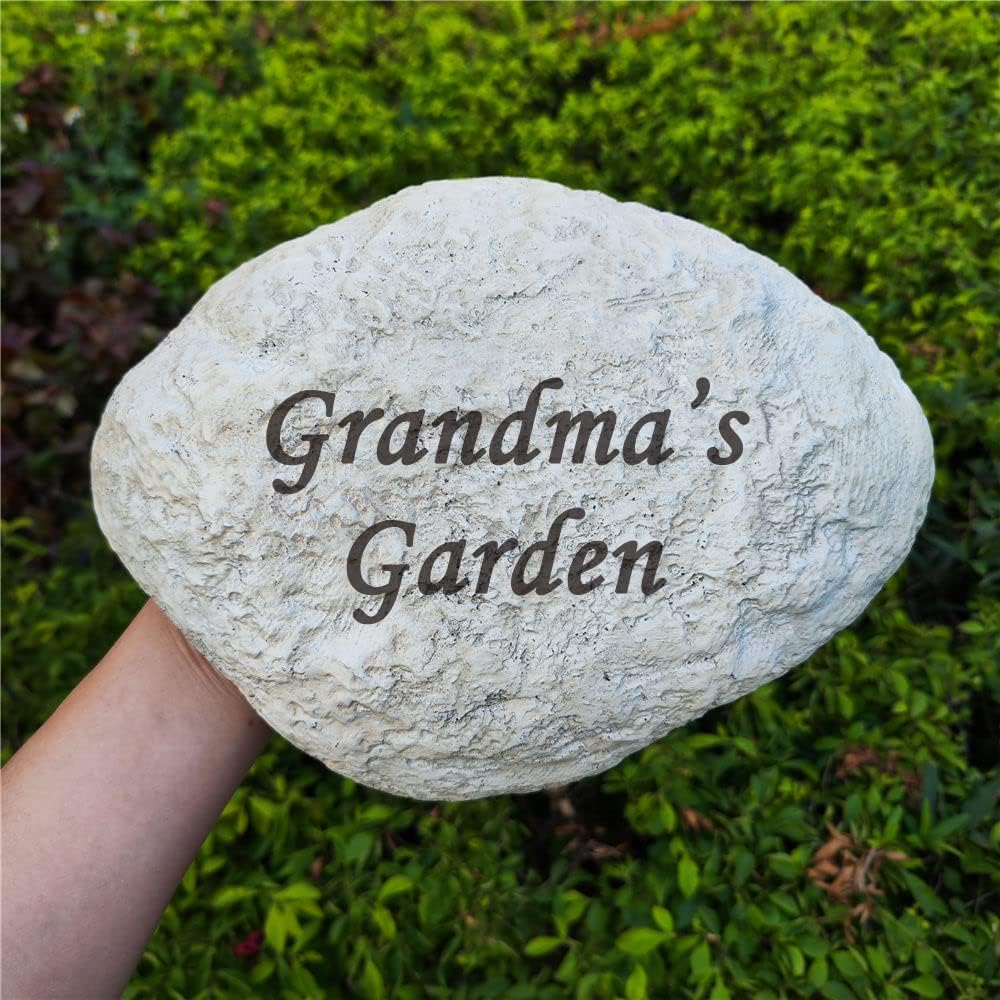 Personalized Garden Memorial Stones Engraved Rocks with Any Message, Decorative Grave Memorial Plaques Rocks for Loved Ones Outside Cemetery Decoration, Resin, 11" x 8"