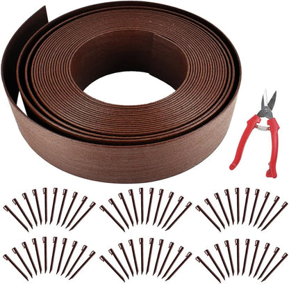 Landscape Edging Kit, Include 4 Inch High 120 Feet Length Terrace Board, 60 Durable Spikes，Professional Edging Pruning Shear, Brown