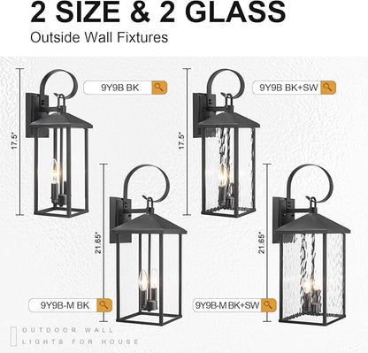 Large Outdoor Wall Lights Fixtures Wall Mount, 21.65" Large Outdoor Lanterns for Porch Light Fixture 2-Light, Modern Exterior Lighting Fixtures with Clear Glass for Outside Patio House