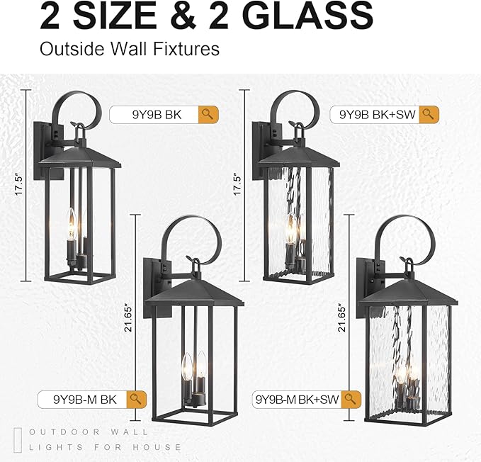 Porch Lights Outdoor Wall Light Fixtures Wall Mount, Modern Exterior Lighting Fixtures with Clear Glass Waterproof, 2-Light E12 Sockets Outside Garage Lights for House Patio Porch