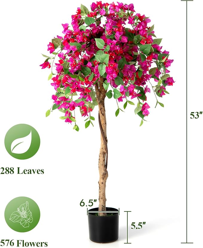 SAFEPLUS 4.5FT Bougainvillea Artificial Tree, Tall Fake Floor Plant for Indoor Outdoor Décor