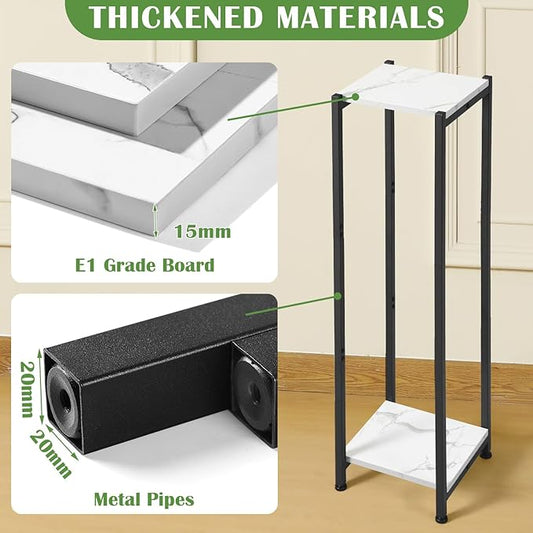 Extra Tall Plant Stand Indoor,40 Inch Plant Stands,2 Tier Metal Plant Stand with Heavy Duty Wood,Marble White and Black