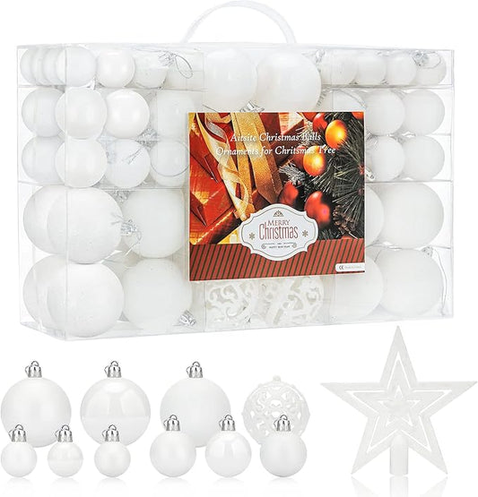 Aitsite 100 Pack Christmas Tree Ornaments Set Mini Shatterproof Holiday Ornaments Balls for Christmas Decorations (White)