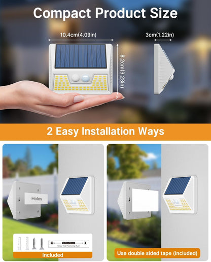 4 Pack Solar Fence Lights Waterproof, Motion Sensor Deck, Warm White LED Outside Wireless for Wall, Yard, Garden - White