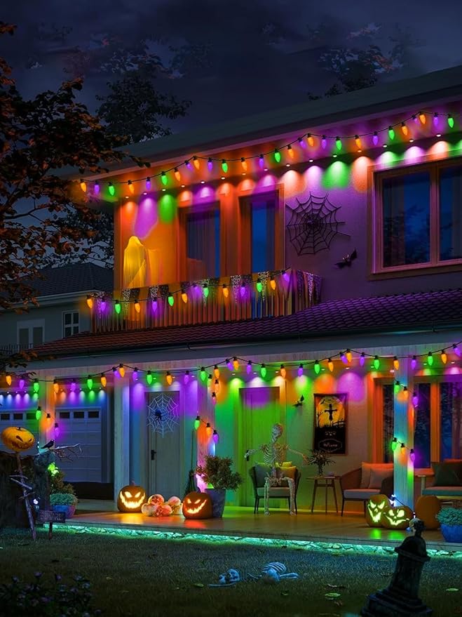 2-Pack C9 Halloween String Lights Plug in, 66 FT 100 LED Halloween Lights Connectable with 8 Modes & Timer, Waterproof Fairy Twinkle Light Indoor Outdoor for Tree Yard Decor (Orange Purple and Green)