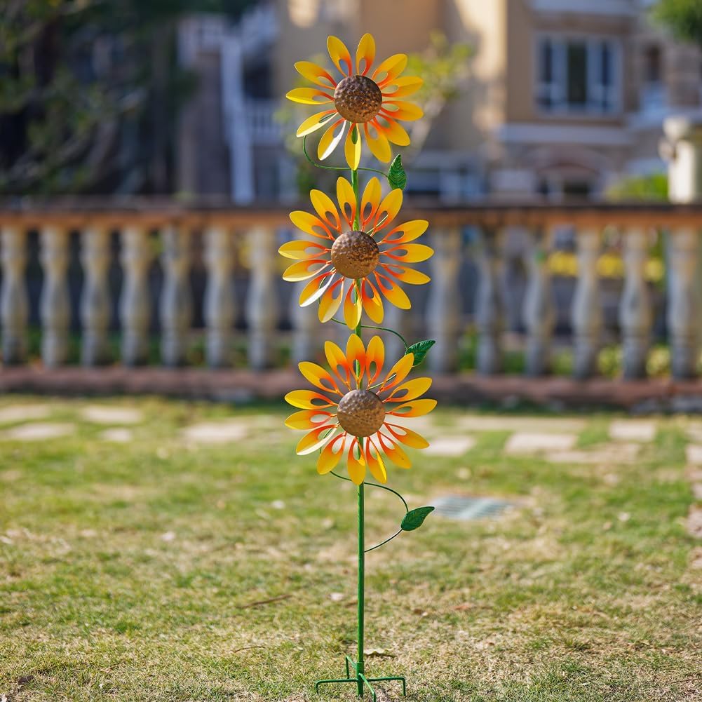 Stargarden Wind Spinners Outdoor, Sunflower Wind Spinner, Kinetic Metal Pinwheels Decorative Windmills for Yard, Lawn, Garden Decor