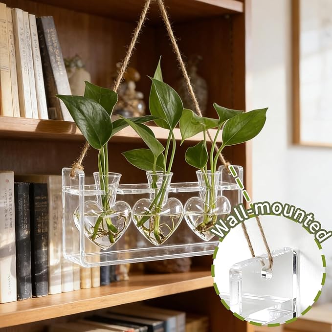 Clear Plant Propagation Station Plants Terrarium Planter Vase Birthday Gifts for Women Girl in Acrylic Stand Home Office Garden Decor