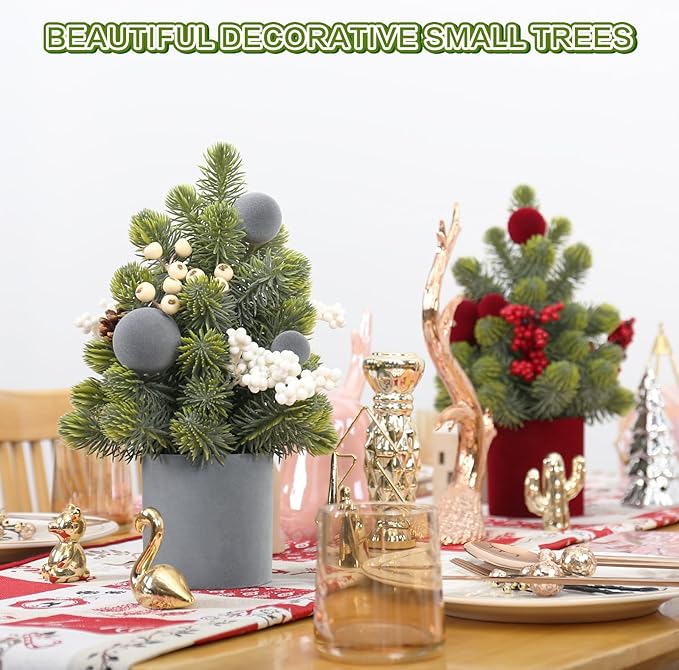 SY Super Bang Small Christmas Tree, 12Inch Artificial Grey Velvet Ball Berry Mini Tabletop Tree Christmas Decorations, for Home Party Thankgivings Xmas Indoor Decor.