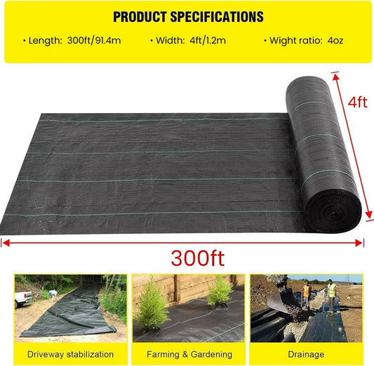 Driveway Fabric, 4x300 ft Road Fabric Commercial Weed Barrier Fabric, Landscape Fabric Heavy Duty 4OZ French Drain Fabric for Erosion Control,Landscape Fabric,Weed Barrier,Construction Projects