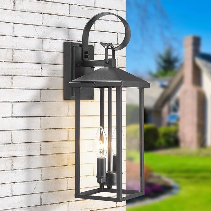 Porch Lights Outdoor Wall Light Fixtures Wall Mount, Modern Exterior Lighting Fixtures with Clear Glass Waterproof, 2-Light E12 Sockets Outside Garage Lights for House Patio Porch
