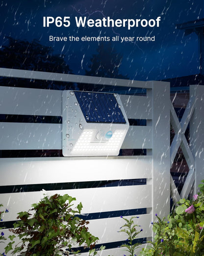 4 Pack Solar Fence Lights Waterproof, Motion Sensor Deck Lights Outdoor, Cold White LED Outside Lights Wireless for Wall Yard Steps Stairs Garden - White