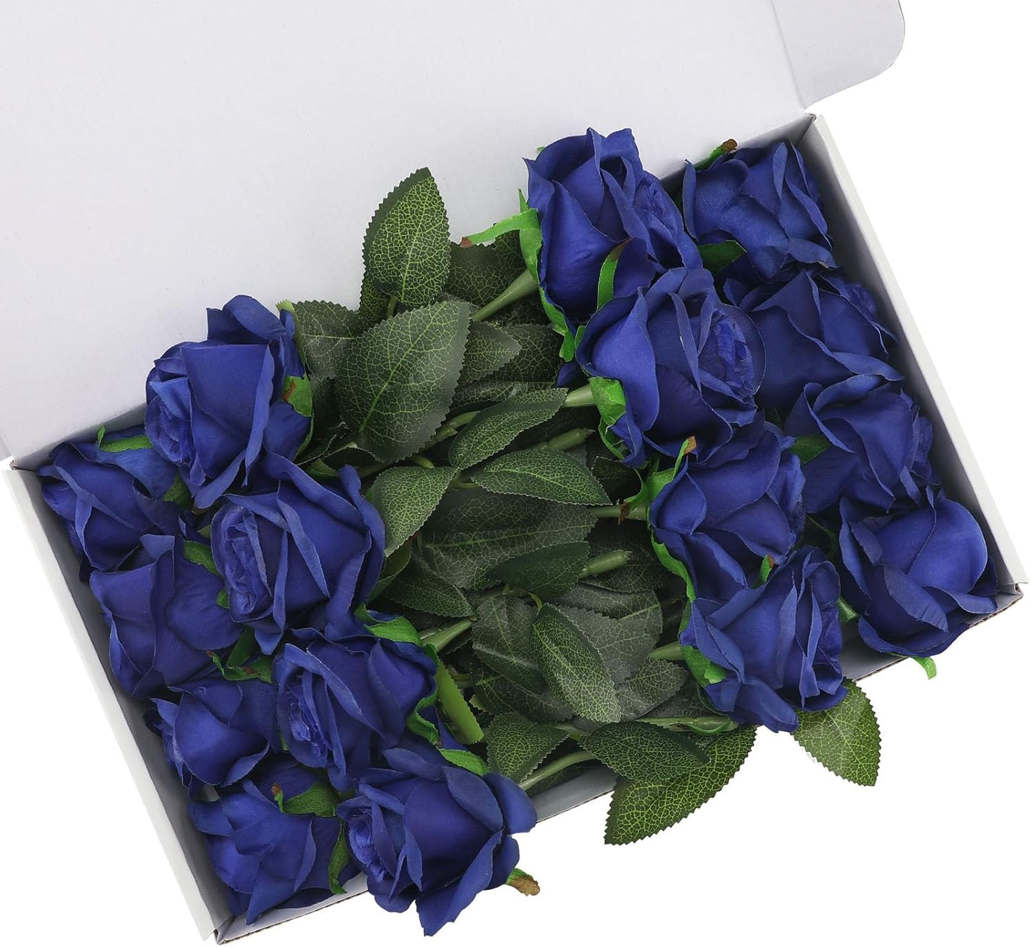 Blue Fake Roses Artificial Flowers - 16 Pcs Fake Artificial Roses Silk Flowers with Stems for Home Wedding Hotel Office Centerpiece Decor（Navy Blue）