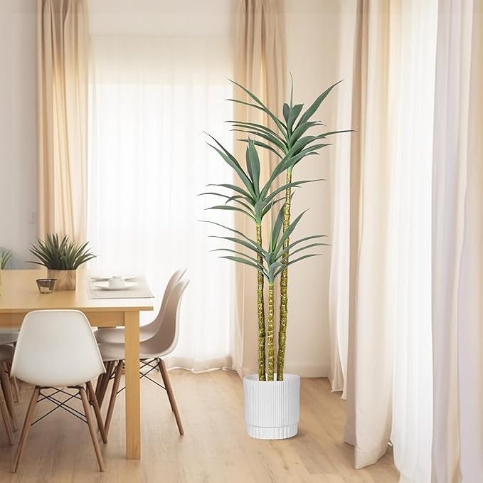 Artificial Agave Plant 5Ft Artificial Tree, Indoor Large Fake Plant 7 Head in Black Plastic Planter, 60in Faux Plants for Indoor or Outdoor Office Decoration Housewarming Green Tree