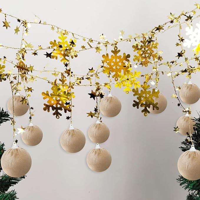 Gresorth Decoration DIY Christmas Tree Velvet Hanging Fabric Wrapped Ball Bulk Handmade Sphere Ornament House Cabinet Table Kitchen Khaki 10pcs