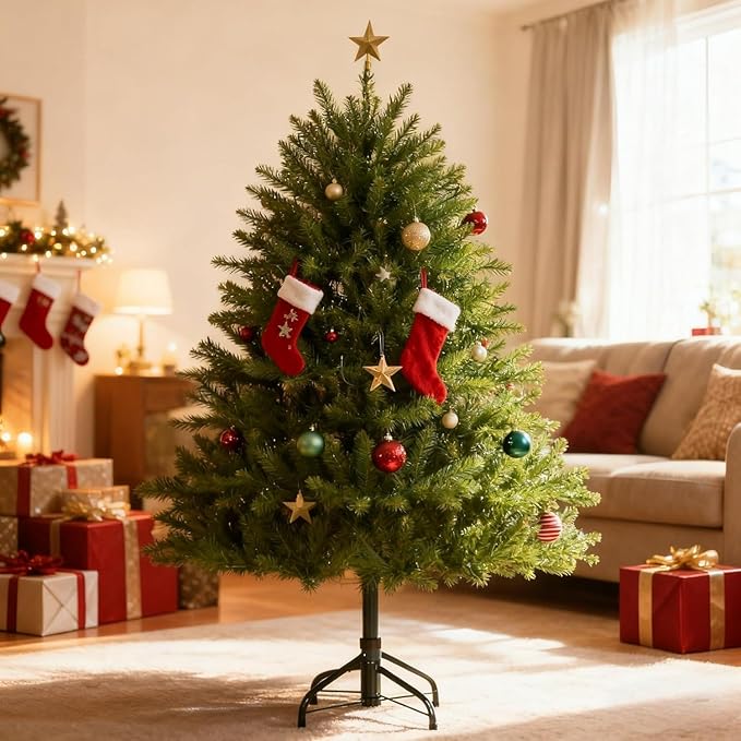 GarveeHome 4.5ft Christmas Tree, Artificial Christmas Trees with Dense Branches Realistic Holiday Décor Tree with Base