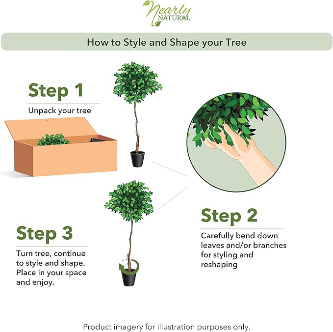 Nearly Natural 6ft Triple Trunk Artificial Ficus Tree with Natural Wood Trunks, Fake Tree for Indoor Home Décor, Faux Ficus Tree with Black Nursery Pot