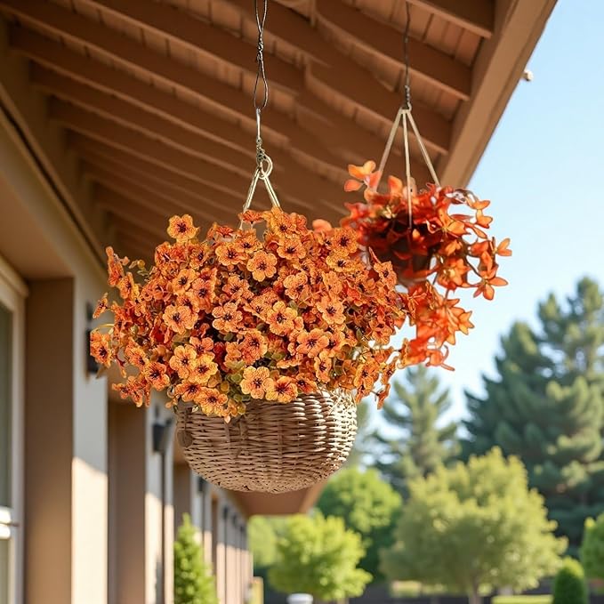 Artificial Fall Flowers Fake mums for Outdoors - UV Resistant & Fade-Resistant Fake Flowers, 10 Bundles Orange Yellow Waterproof Faux Flowers for Garden, Yard, Patio, Wedding & Fall Decor