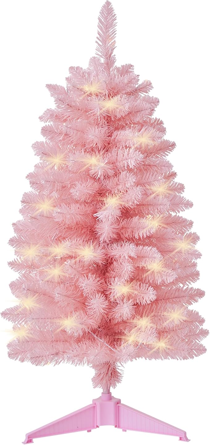 Pre-Lit Artificial Christmas Tree 3Ft, Battery Operated Desktop Xmas Tree with 50 LED 160 Branch Tips Mini Christmas Tree Decoration Indoor Outdoor