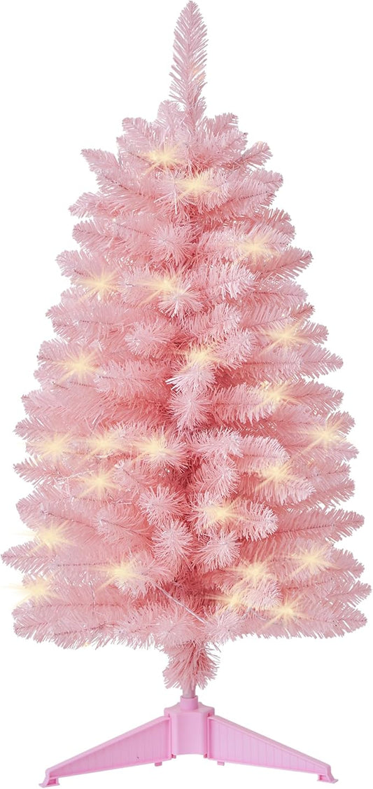 Pre-Lit Artificial Christmas Tree 3Ft, Battery Operated Desktop Xmas Tree with 50 LED 160 Branch Tips Mini Christmas Tree Decoration Indoor Outdoor