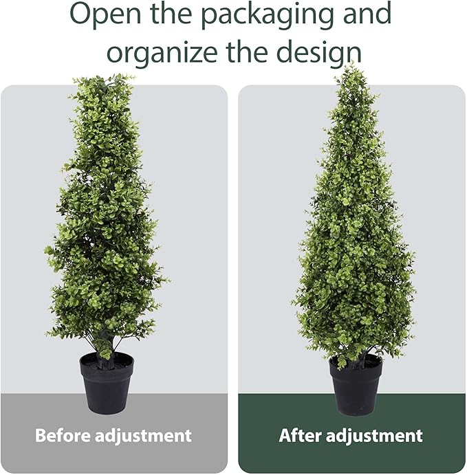 3FT Artificial Boxwood Topiary Tree Fake Topiary Potted Plants for Home Office Garden Indoor Outdoor Decoration 35INCH(2PACK)