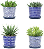 Selamica Ceramic Succulent Pots, 3.4 Inch Small Pots for Plants with Drainage Holes and Saucers, Succulent Planters for Indoor Plants, Cactus, Home Decor, Set of 4, Vintage Blue