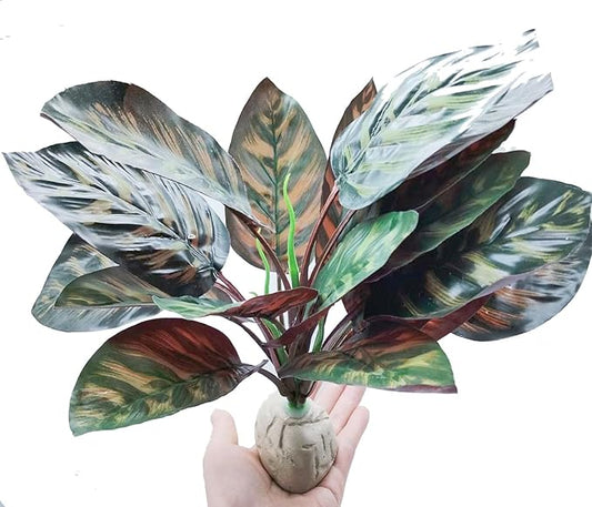 Reptile Terrarium Decor Plants,Amphibian Habitat Decor,Artificial Plants for Tank Accessories (Calathea makoyana -B)