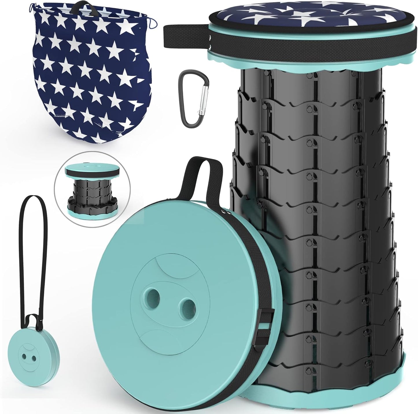 ALEVMOOM Upgraded Folding Stool with Cushion,Portable Collapsible Retractable Stool,Outdoor Chair,Yet More Sturdy Load Capacity 440lbs for Camping Garden Fishing Hiking BBQ with Carry Bag