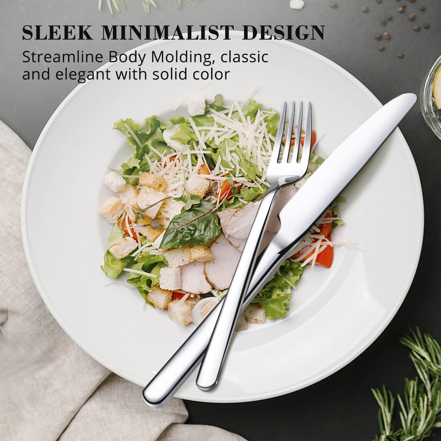 KINGSTONE 30 Pieces Silverware Set, Flatware Cutlery Set for 6, 18/10 Stainless Steel Silverware Utensils Minimalist Design Dishwasher Safe