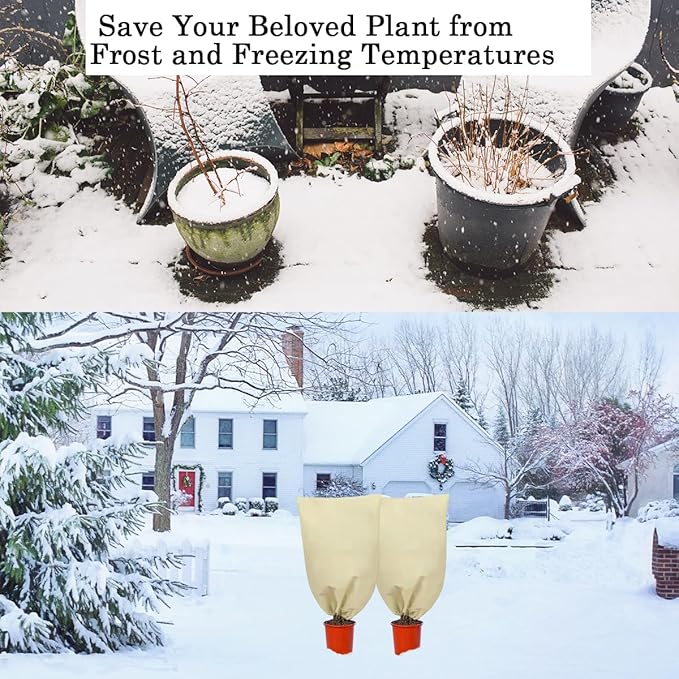 gardtree Winter Plant Frost Protection Covers 31.5" x 47.2" 4 Packs, Thicker 2.4oz/yd² Garden Cold Weather Tree Covers Freeze Protection Wrap with Zipper Drawstring for Shrub Fruit Tree, Potted Plants