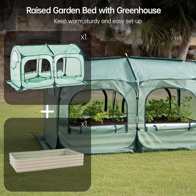 porayhut Pop up Tunnel Greenhouse Cover Plant Tent with 6x3FT Riased Garden Bed Set,Raised Planter Box